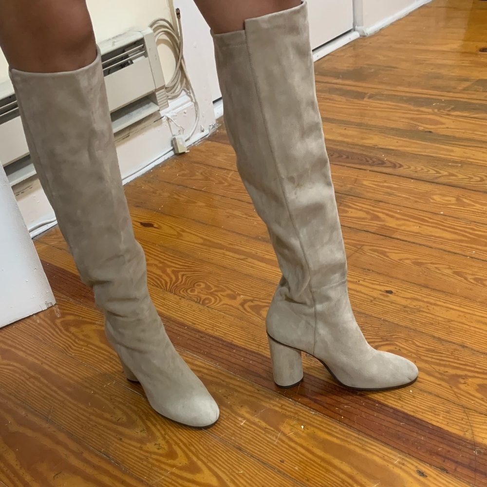 STUART WEITZMAN Beige Suede Knee High Boots